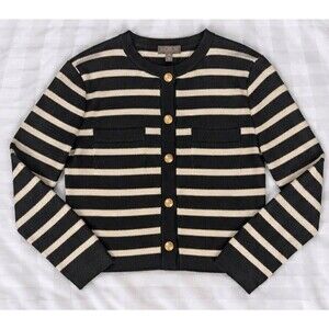 J. Crew Emilie Stripped Cardigan Lady Jacket M Gold Buttons Preppy Old Money